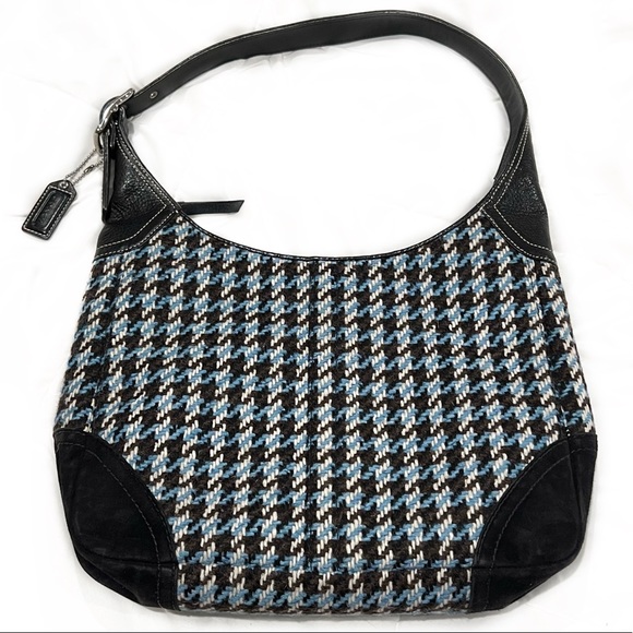 Coach Hamilton Shoulder Bag Blue Houndstooth Tweed